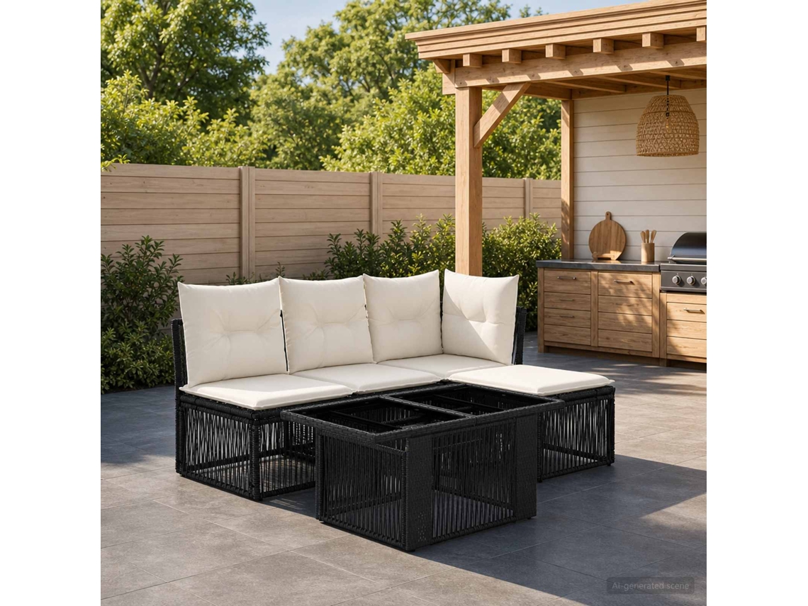 Vidaxl Conjunto De Sofá De Jardim 5 Unid. Preto Vime Pe