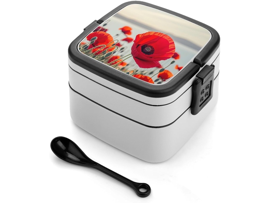 Lancheira Para Adultos Com Colher, Recipiente Fofo De Camada Dupla, Empilhável, À Prova De Vazamentos, Estilo Bento Para