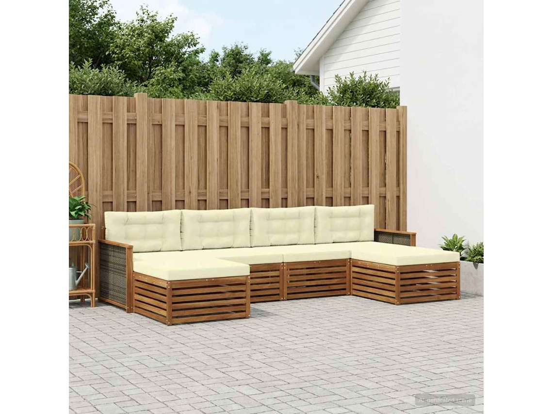 Vidaxl Conjuntos De Sofás Com Almofada 6 Pcs Madeira Sólida De Acácia
