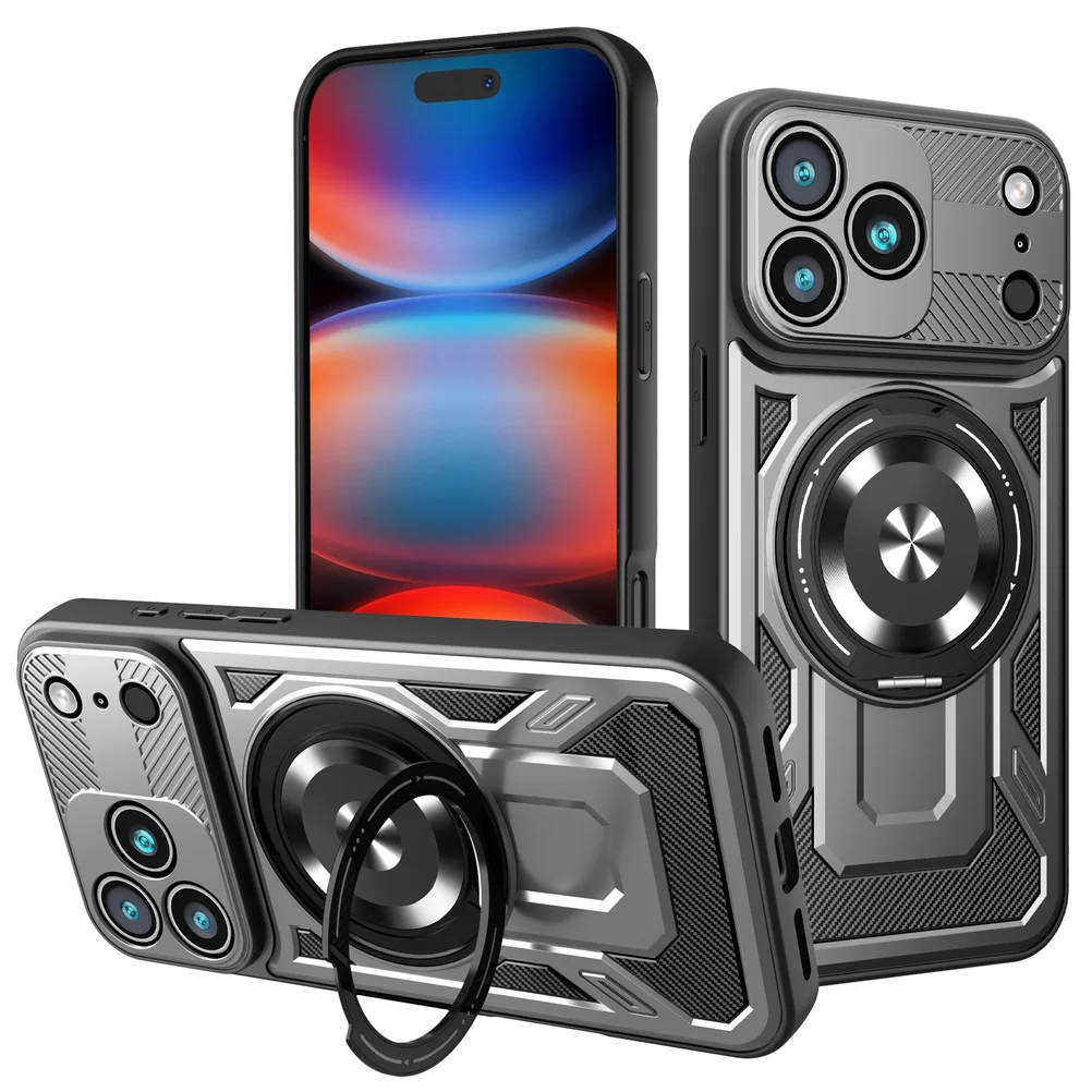 (cinza, Iphone 14 Plus) Capa Para Celular Com Suporte De Anel Metálico Giratório 360°, Capa Protetora Magnética Para Carro