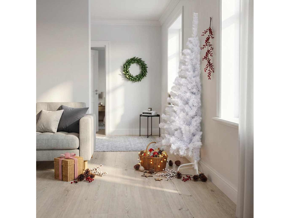 Vidaxl Meia Árvore De Natal Artificial Com Suporte 210 Cm Pvc Branco