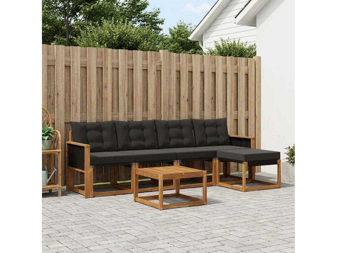 Vidaxl Conjunto De Sofás Para Exterior 6 Unid. Natural E Preto