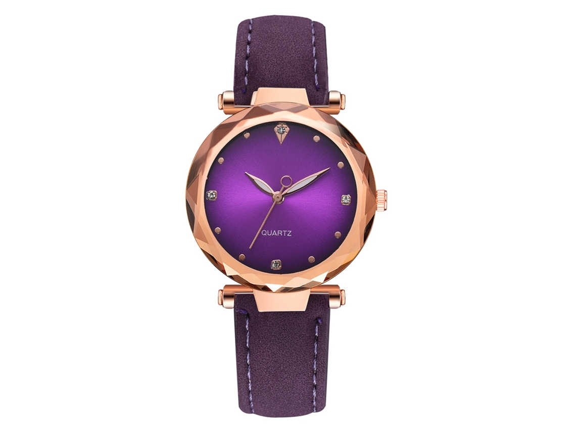 Relógio de Pulso Feminino Casual de Quartzo com Pulseira Pu Simples e Elegante Roxo