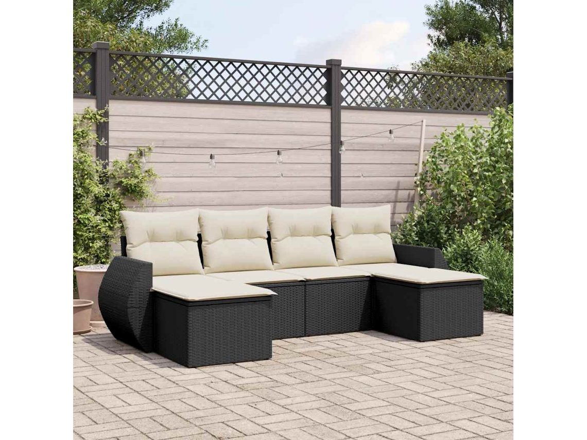 Jogo de Sofá Jardim 6 Peças C/ Almofadões Vime Pe Preto Dkd Home Decor