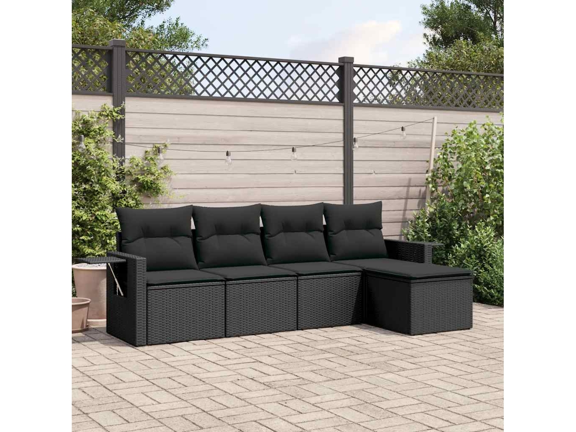 Vidaxl 5 Pcs Conjunto Sofás de Jardim com Almofadões Vime Pe Preto