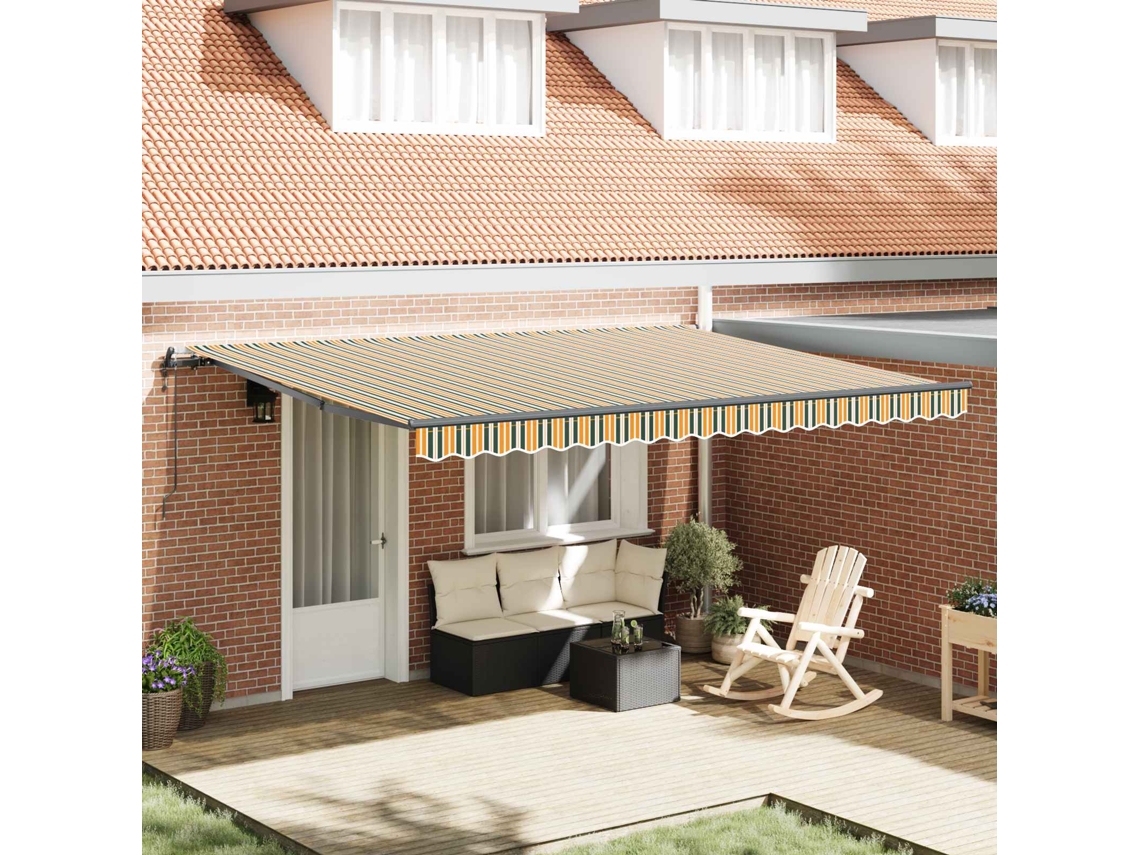 Vidaxl Toldo Retrátil Verde E Amarelo 450 × 300 Cm Tecido E Alumínio