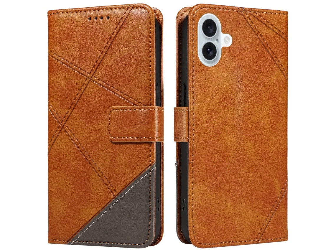 Capa Em Couro Pu Textura De Gémeo Para Apple Iphone 16 Plus - Castanho