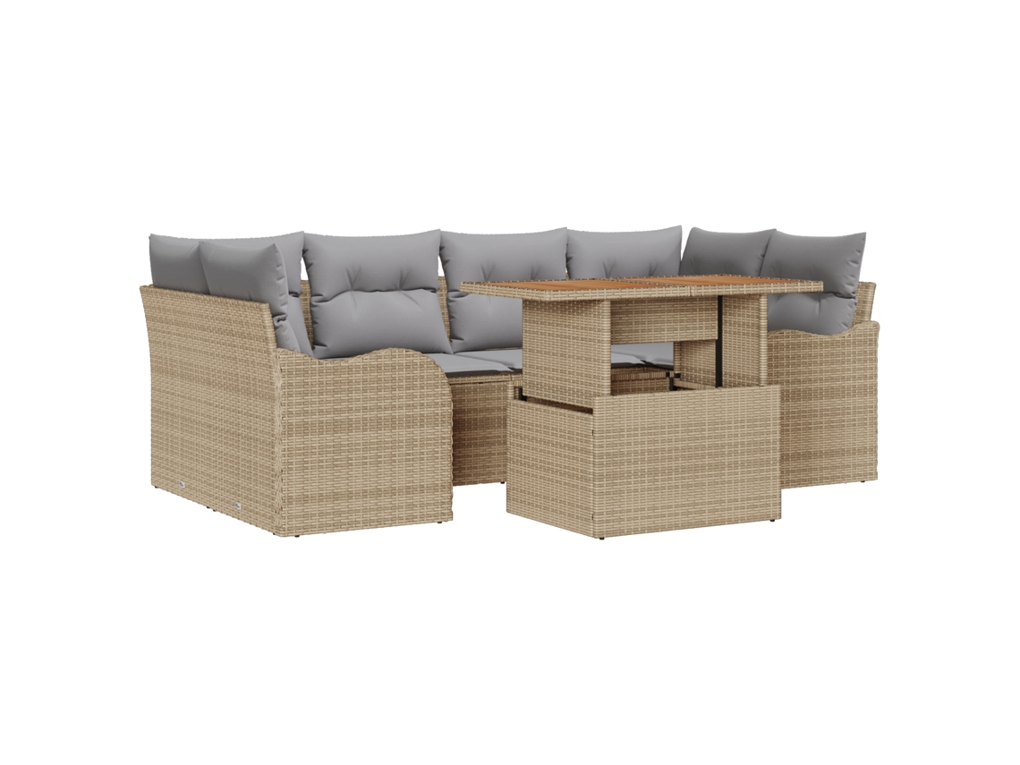Conjunto 7 Sofá De Jardim Vidaxl Bege Vime Pe (100 X 55 X 73 Cm)