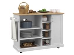 Carrinho de cozinha com 7 compartimentos, armário, porta, suporte para toalhas, madeira, 129x51x93cm branco | S/MARCA