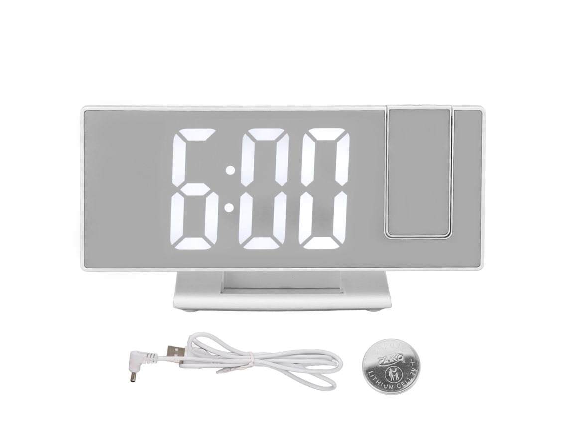 Ronjoe-despertador Digital Com Projeção Espelho Display Led Grande Para Quartos Branco