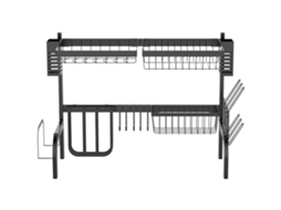 Escorredor De Louça De Aço De 2 Níveis Com Suporte Para Tábua Para Talheres E 5 Ganchos 65x31,5x52,5cm Preto
