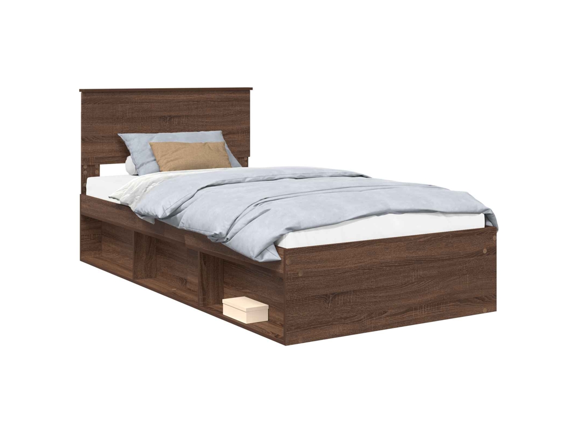 Cama De Solteiro | Camas Para Quarto | Estrutura Da Cama Com Cabeceira Carvalho Marrom 100 X 200 Cm