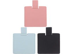 Conjunto de 3 espelhos portáteis para bolsa com compartimento em couro sintético, ideais para mini cosméticos.