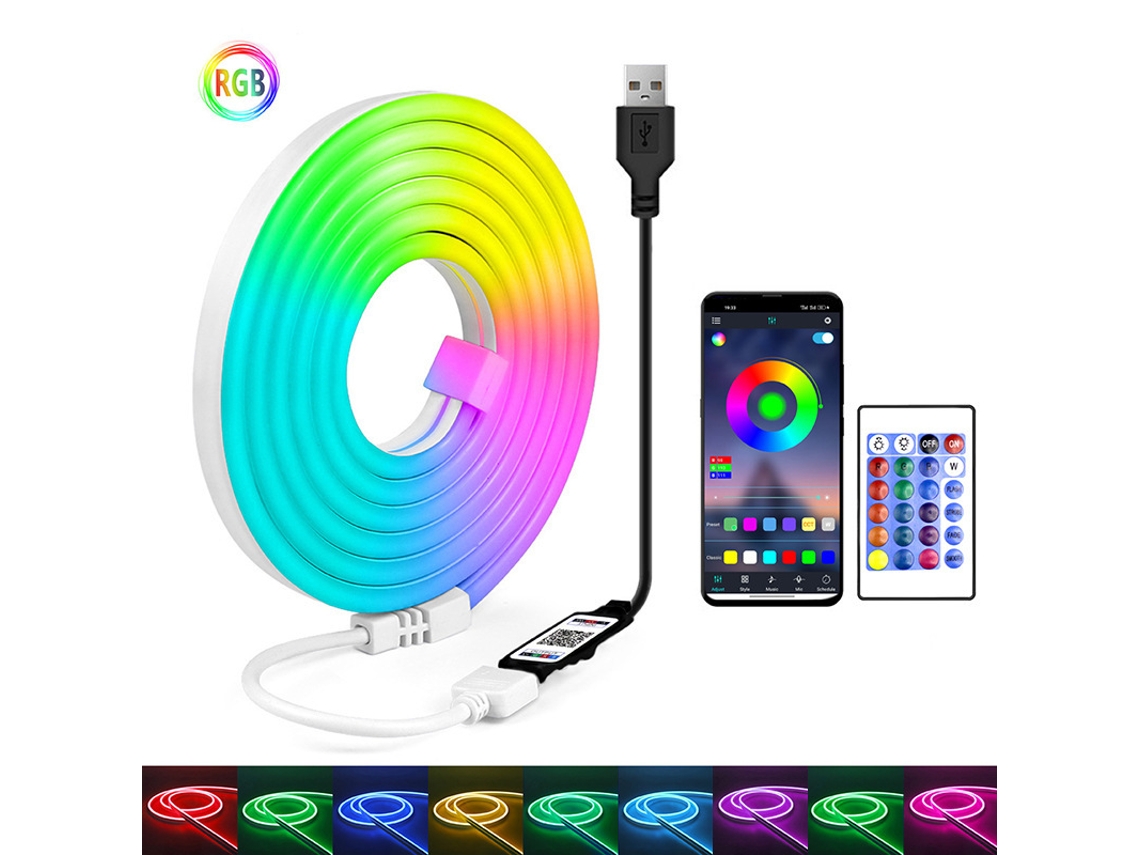 Fita Led Usb Rgb 3m Com Controlo Remoto E Bluetooth – Efeito Neon Para Tv – Eifson