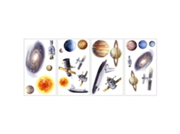 Conjunto de 24 adesivos reposicionáveis de viagem espacial, 4 folhas de 10,1 cm x 44,1 cm, colegas de quarto
