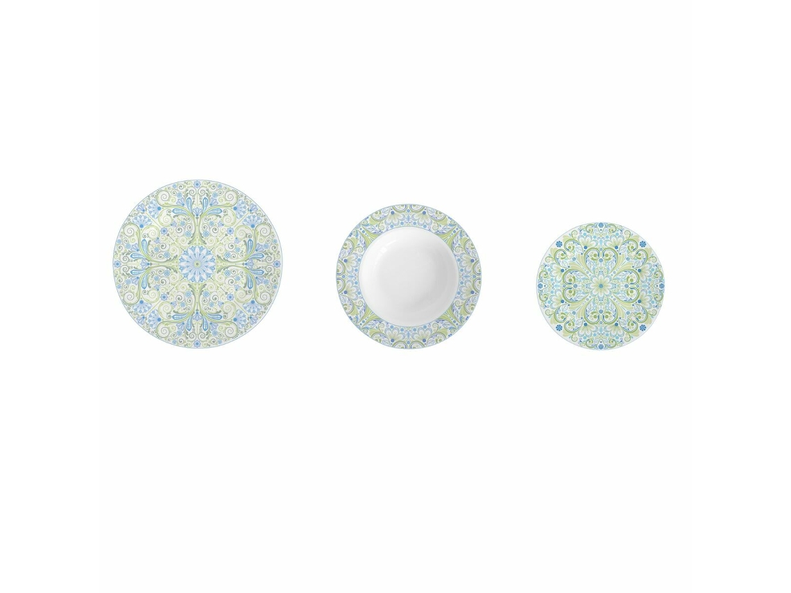 Conjunto de Louça DKD HOME DECOR Porcelana Azul Verde 18 Peças