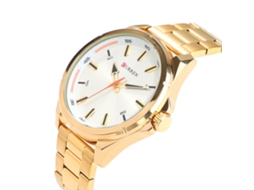 Relógio masculino Curren 8320, aço, quartzo, resistente à água, mostrador branco, caixa dourada.