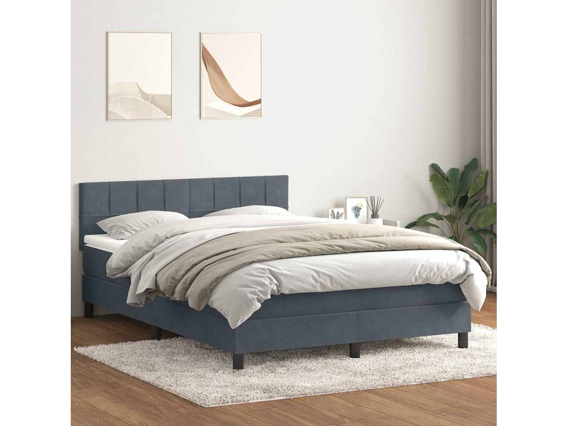 Vidaxl Cama Com Molas/colchão 160x210 Cm Veludo Cinzento-escuro