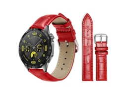 Bracelete para Huawei Watch Gt 4 / Gt 3 / Gt 2 Couro com Fivela de Pino e Textura de Bambu Vermelha XIAOMOYU (20mm)