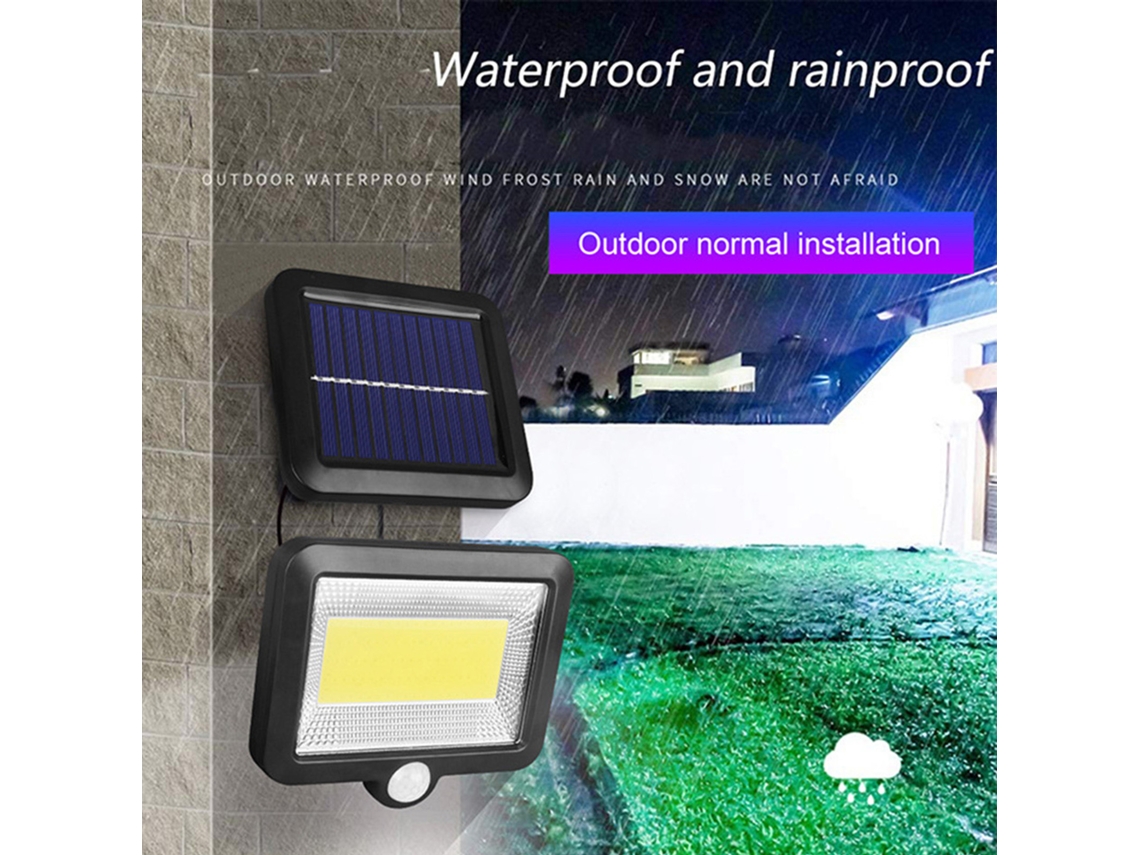 Lâmpada de parede solar 100 COB com sensor de movimento IP65 para jardim externo | S/MARCA