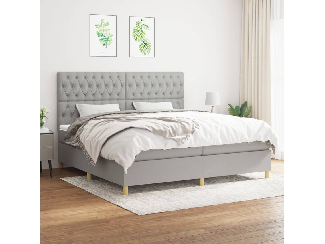 Cama Com Molas/colchão 200x200 Cm Tecido Cinza-claro