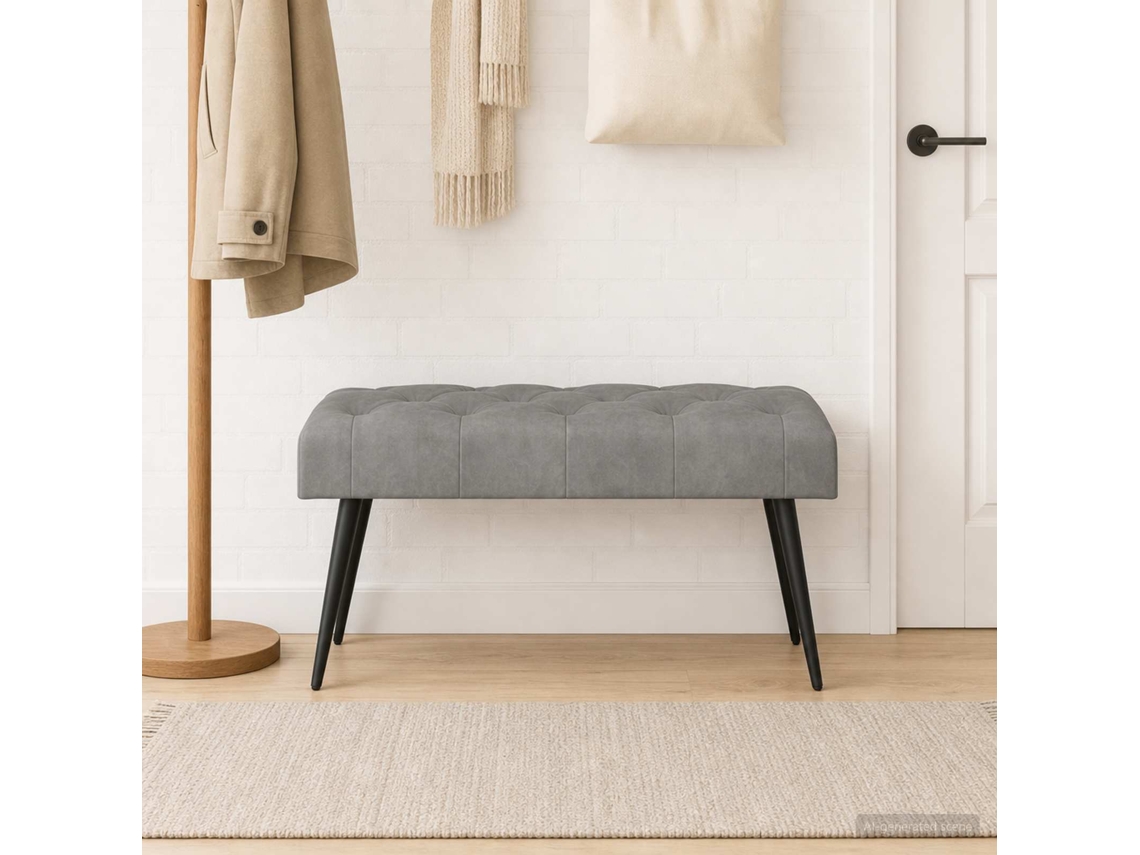 Vidaxl Banco Com Botões Estofados Cinzento-claro 80 X 40 X 46 Cm