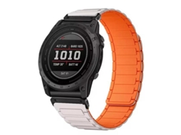 Bracelete Para Garmin (20mm) - Silicone Magnético - Três Contas Laranja Estelar + Conector Preto