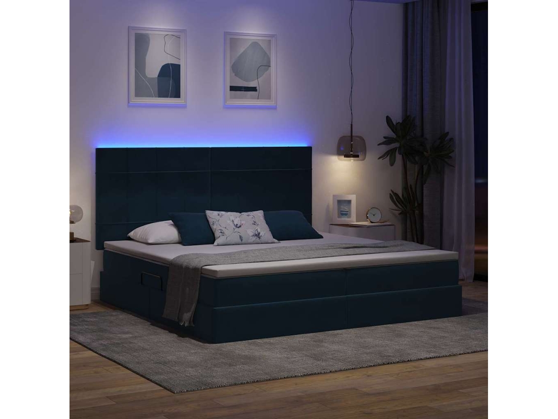 Maison Exclusive - Cama Com Arrumação E Led Azul Escuro 200 X 200 Cm Veludo