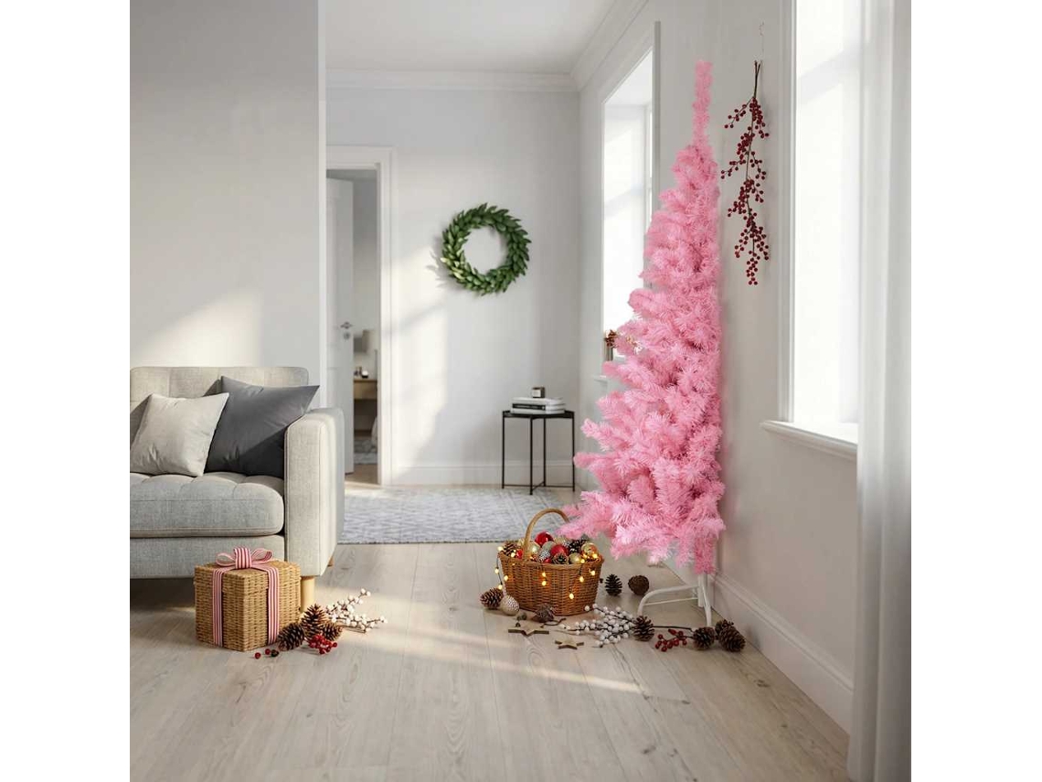 Vidaxl Meia Árvore De Natal Artificial Com Suporte 180 Cm Pvc Rosa