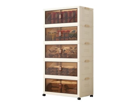 Armário De Armazenamento Dobrável Em Plástico, 5 Compartimentos, Porta Transparente, Com Rodízios Wevalley