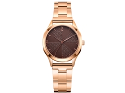Relógio Analógico Feminino Simples Elegante Pulseira de Liga Ouro Rosa Quartzo Marrom