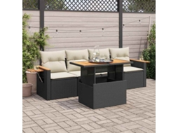 Vidaxl 5 Pcs Conjunto Sofás De Jardim Com Almofadões Acácia E Vime Pe