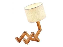 Novo Criativo de Madeira Forma Robô Dobrável Candeeiro Mesa Quarto Cama Luminosa Lâmpada Linho Sombreamento 5W Lâmpada Branco Quente