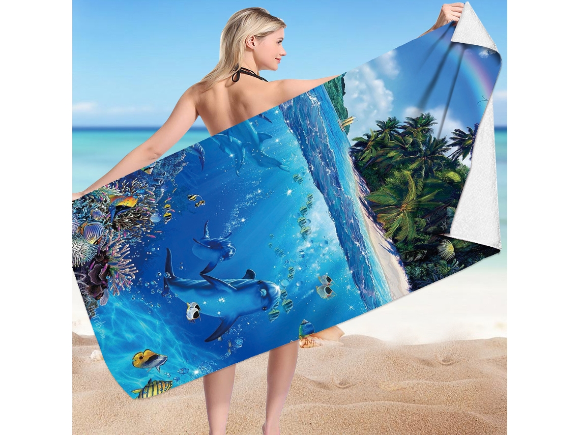 Toalhas De Praia Em Microfibra Absorvente Para Campismo, Piscina E Viagens.150*75cm Golfinho Hexinyigjly