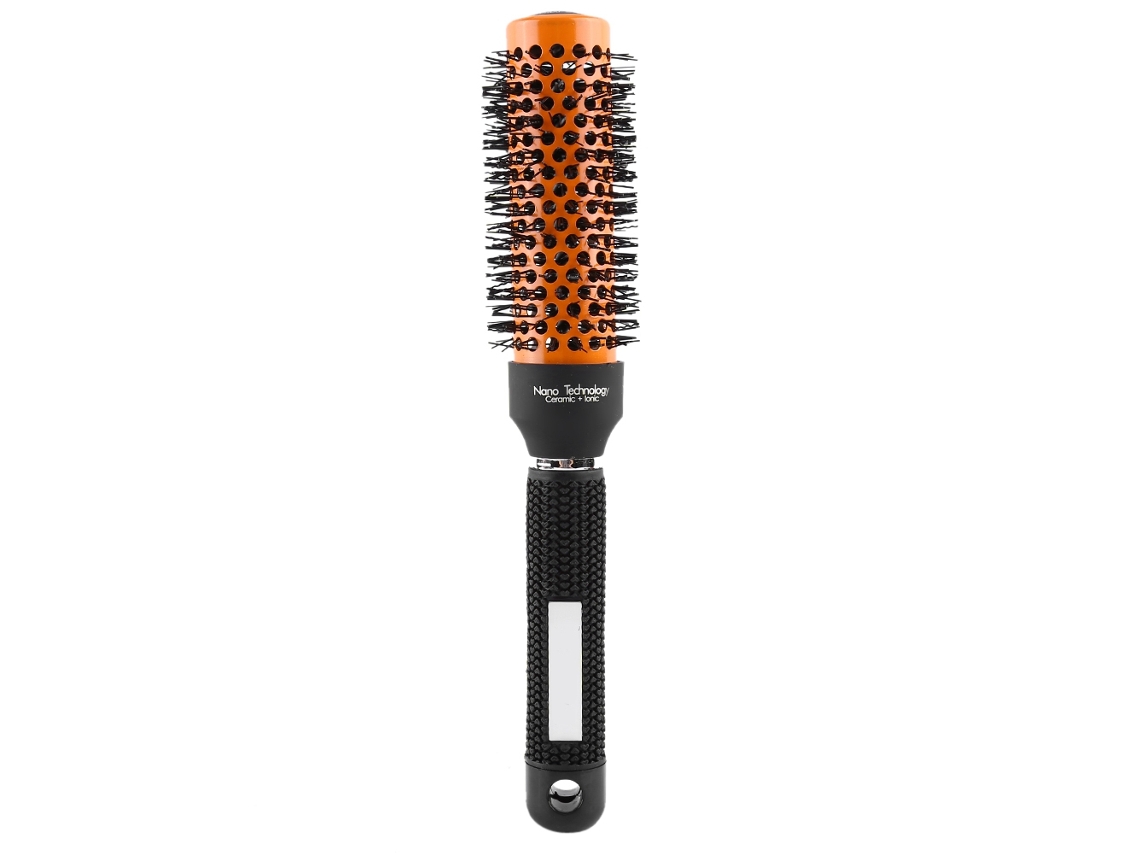 Pincel De Cerdas Redondo De Cerámica E Náilon Com Espiral Laranja Para Cachos, Massager E Escova De Cabelo