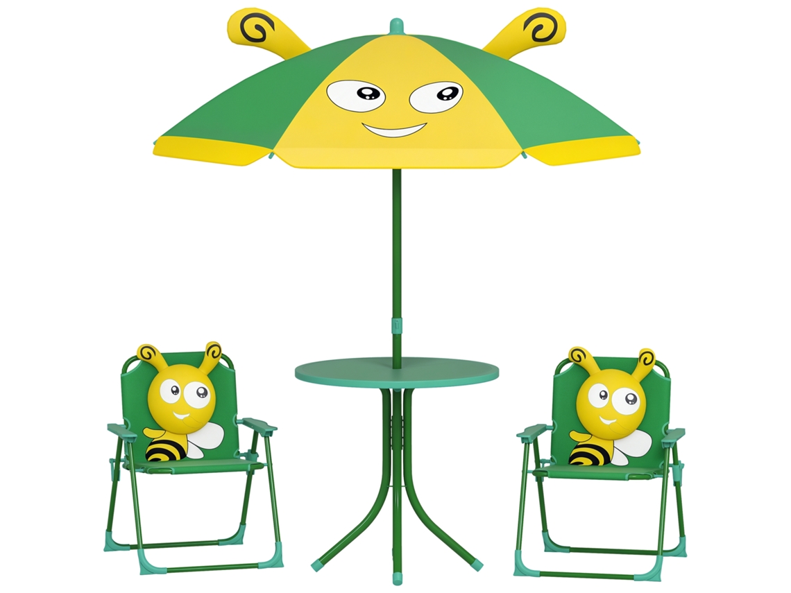 Conjunto De Móveis De Jardim Para Crianças, Cadeiras, Mesa, Guarda-sol, De Abelhas, Verde+amarelo Xx