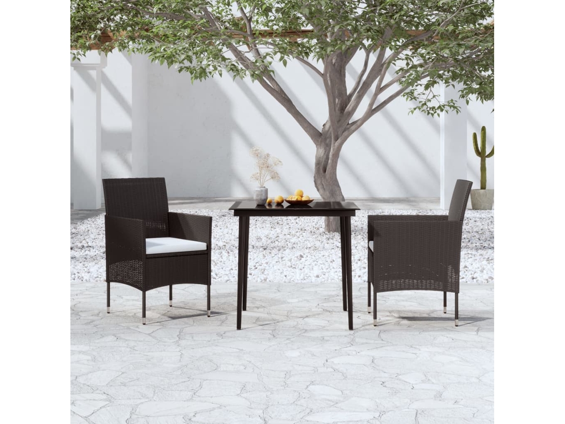 Vidaxl 3 Pcs Conjunto De Jantar Para Jardim Com Almofadões Preto