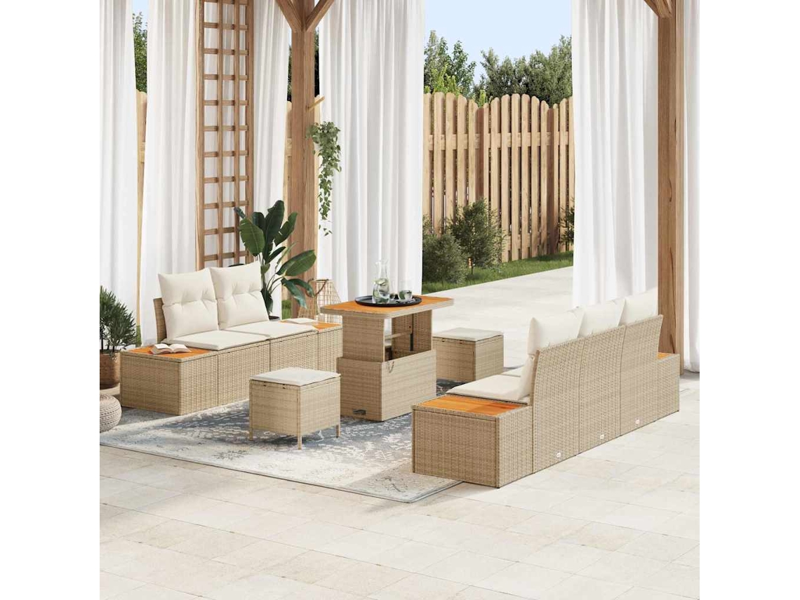Vidaxl Conjunto De Sofá De Jardim Com Almofada 8 Pcs Bege E Creme