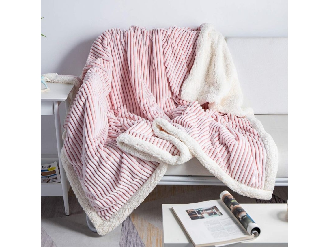 2026 manta Sherpa Reversível Flanela Suave Peluda Quente Listrada para Sofá Cama Poltrona Estações Rosa 60x80"