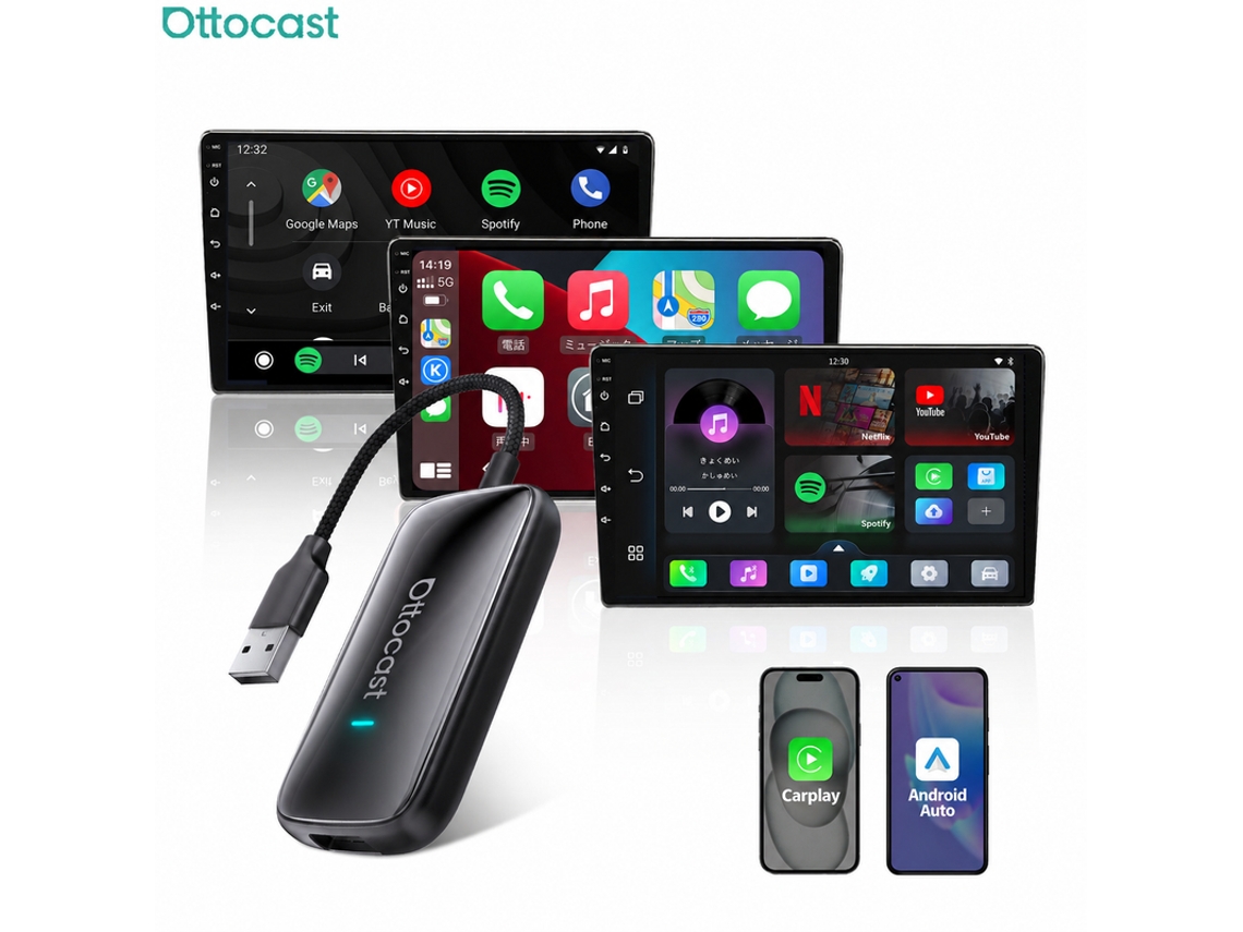 Adaptador Carplay Inalámbrico 3 En 1 Para Android Auto Y Carplay, Con Netflix/youtube, 4gb+32gb, Wifi 6 Ottocast Play2 Video Ultra