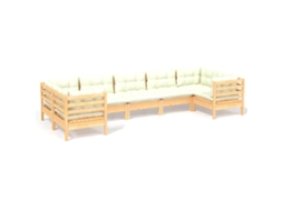 Conjunto de 7 Lounge de Jardim com Almofadões Cor Creme Pinho MAISON EXCLUSIVE