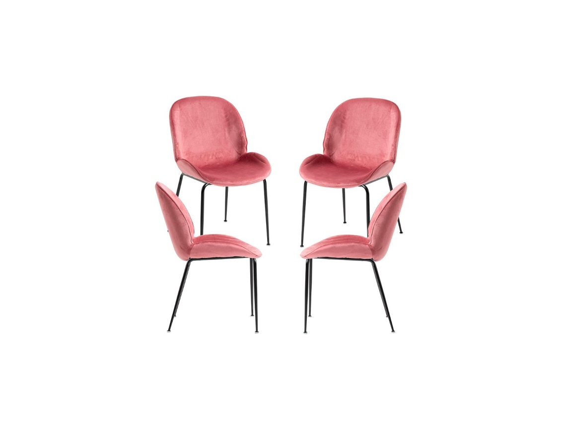 Pack 4 Cadeiras Bille Black Veludo - Rosa