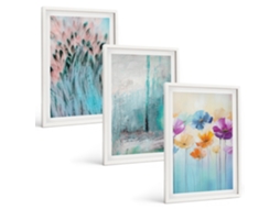 Pinturas Murais Modernas Flores, Padrões De Fundo Pastel Moldura Branca Quadros Para O Escritório Espelharte (3 Piezas De 40x60 Cm)
