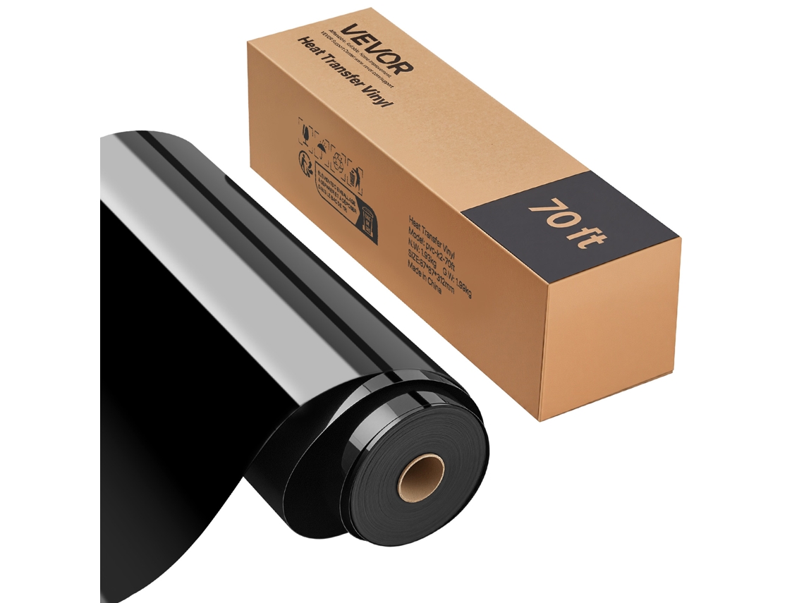 Rolo De Vinil De Transferência Térmica Vevor 304,8 X 21336 Mm Preto Brilhante