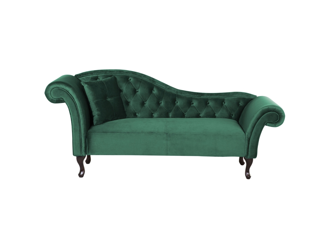 Chaise Longue À Esquerda BELIANI Lattes de Veludo Verde Escuro 188x59x87