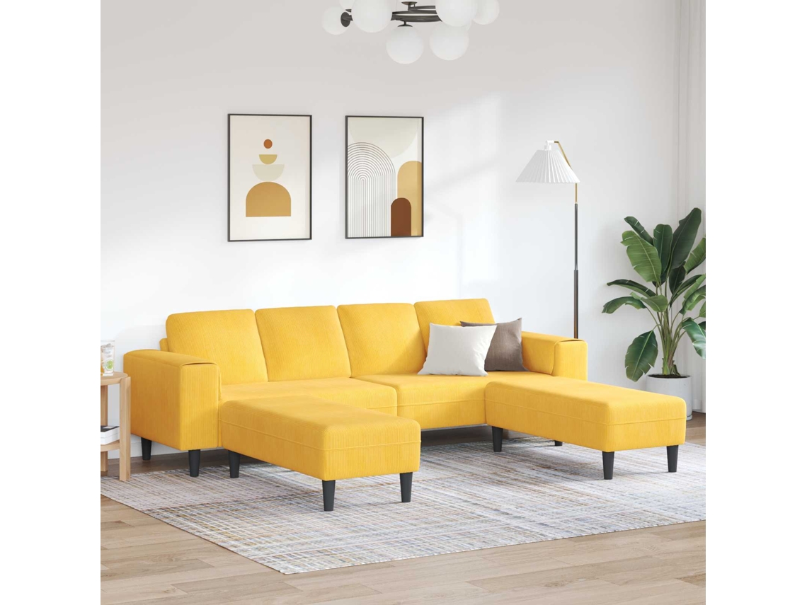 Vidaxl Sofá Amarelo Claro 250 X 188 X 76 Cm Tecido De Veludo Cotele