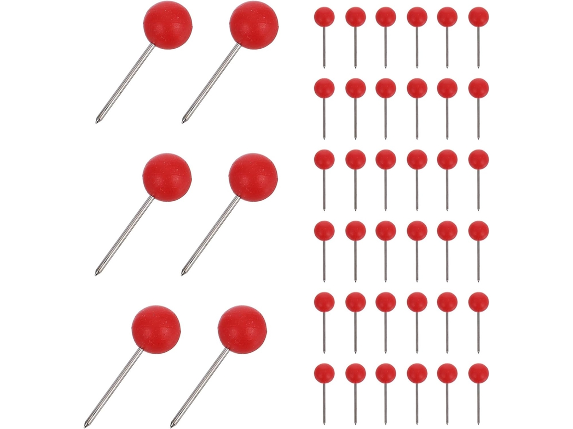 Tachinhas Cortiça Collbath vermelhas, pequenas tachinhas de plástico com cabeça redonda, ideais para mapas e anotações.