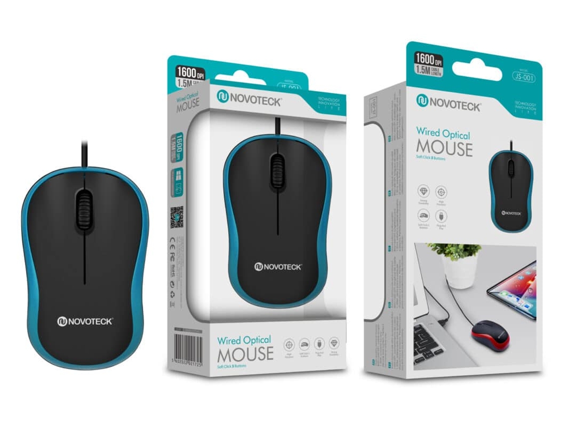 Rato Óptico Com Fio Azul Js 001 Precisão E Conforto De 1600 Dpi