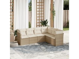 Conjunto de 6 Sofás para Jardim com Almofadas Vime Pe Bege Dkd Home Decor
