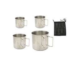 4 Copos de Camping Aço Inox com Alça Plegável